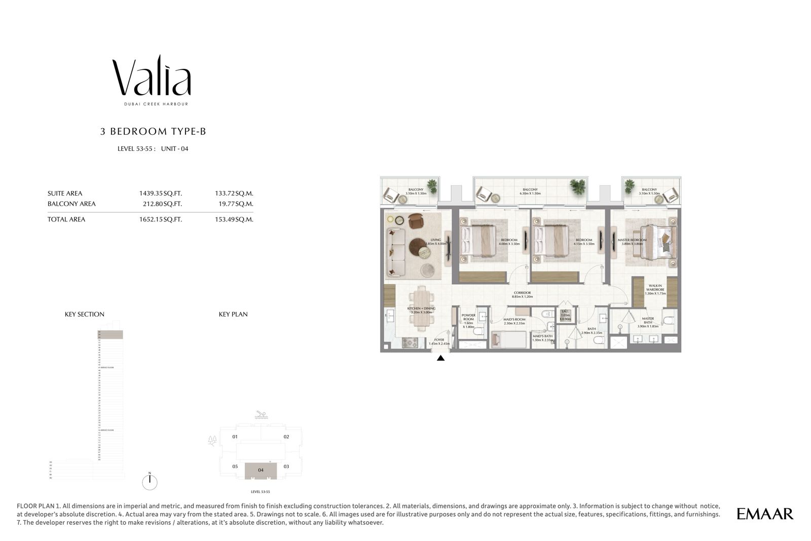 Valia 3 Bedroom Type A indicative floor plan